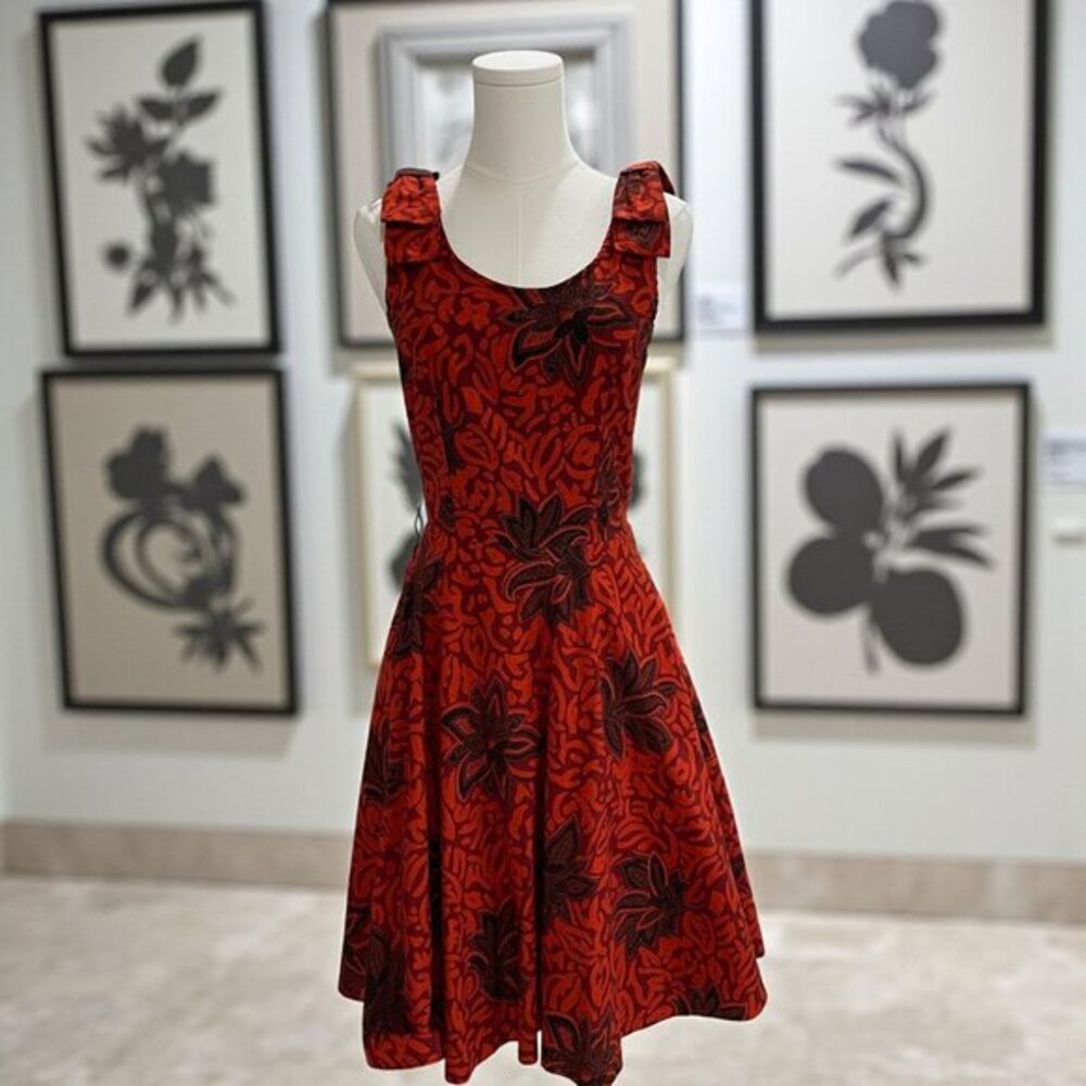 Vintage Rust Black Floral Cotton Fit And Flare Dress Cottagecore Retro Boho‎